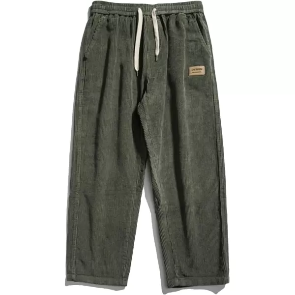 Aelfric Eden Mens Corduroy Vintage Cargo Sweatpants Long Solid Elastic Waist Casual Pants Hip hop Streetwear Pant03green