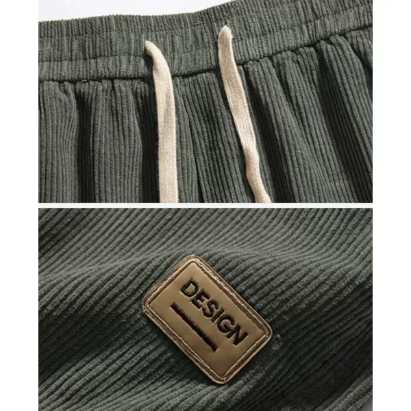 Aelfric Eden Mens Corduroy Vintage Cargo Sweatpants Long Solid Elastic Waist Casual Pants Hip hop Streetwear Pant03green