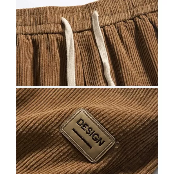 Aelfric Eden Mens Corduroy Vintage Cargo Sweatpants Long Solid Elastic Waist Casual Pants Hip hop Streetwear Pant04brown