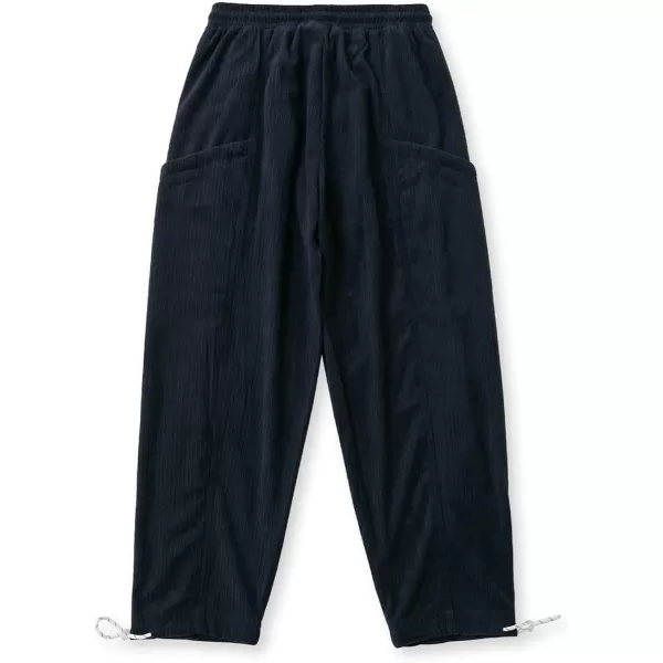 Aelfric Eden Mens Corduroy Vintage Cargo Sweatpants Long Solid Elastic Waist Casual Pants Hip hop Streetwear Pant06navy