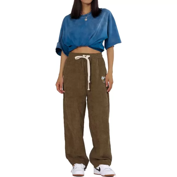 Aelfric Eden Mens Corduroy Vintage Cargo Sweatpants Long Solid Elastic Waist Casual Pants Hip hop Streetwear Pant09brown