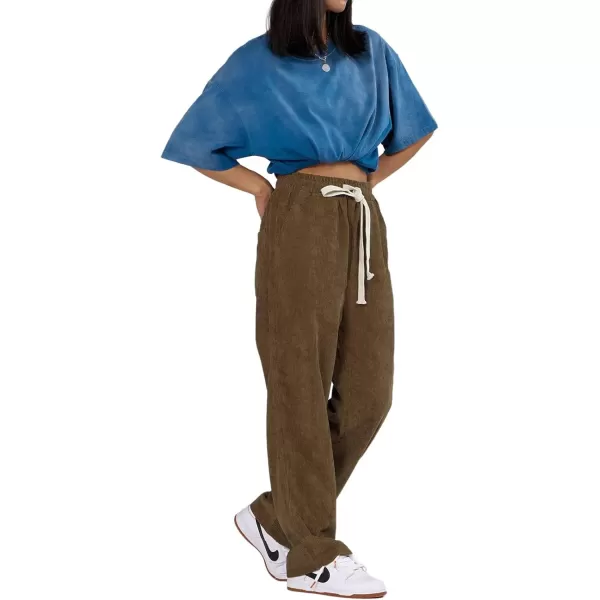 Aelfric Eden Mens Corduroy Vintage Cargo Sweatpants Long Solid Elastic Waist Casual Pants Hip hop Streetwear Pant09brown
