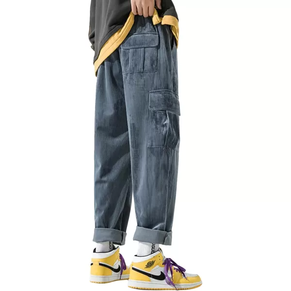 Aelfric Eden Mens Corduroy Vintage Cargo Sweatpants Long Solid Elastic Waist Casual Pants Hip hop Streetwear Pant11blue