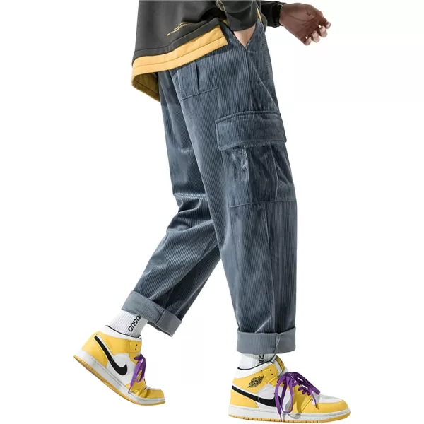 Aelfric Eden Mens Corduroy Vintage Cargo Sweatpants Long Solid Elastic Waist Casual Pants Hip hop Streetwear Pant11blue