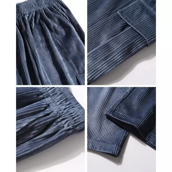 Aelfric Eden Mens Corduroy Vintage Cargo Sweatpants Long Solid Elastic Waist Casual Pants Hip hop Streetwear Pant11blue