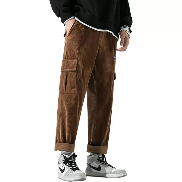 Aelfric Eden Mens Corduroy Vintage Cargo Sweatpants Long Solid Elastic Waist Casual Pants Hip hop Streetwear Pant11brown