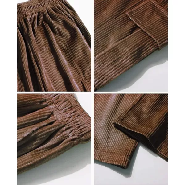 Aelfric Eden Mens Corduroy Vintage Cargo Sweatpants Long Solid Elastic Waist Casual Pants Hip hop Streetwear Pant11brown