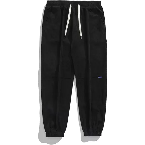 Aelfric Eden Mens Corduroy Vintage Cargo Sweatpants Long Solid Elastic Waist Casual Pants Hip hop Streetwear Pant13black