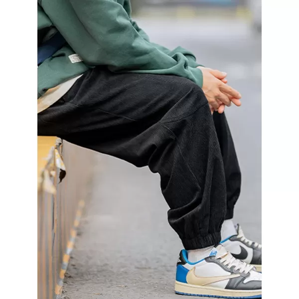 Aelfric Eden Mens Corduroy Vintage Cargo Sweatpants Long Solid Elastic Waist Casual Pants Hip hop Streetwear Pant13black