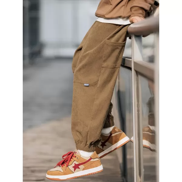 Aelfric Eden Mens Corduroy Vintage Cargo Sweatpants Long Solid Elastic Waist Casual Pants Hip hop Streetwear Pant13brown