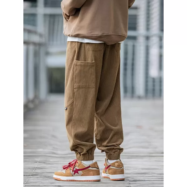 Aelfric Eden Mens Corduroy Vintage Cargo Sweatpants Long Solid Elastic Waist Casual Pants Hip hop Streetwear Pant13brown