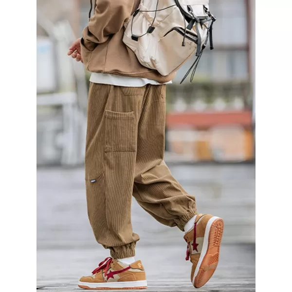 Aelfric Eden Mens Corduroy Vintage Cargo Sweatpants Long Solid Elastic Waist Casual Pants Hip hop Streetwear Pant13brown
