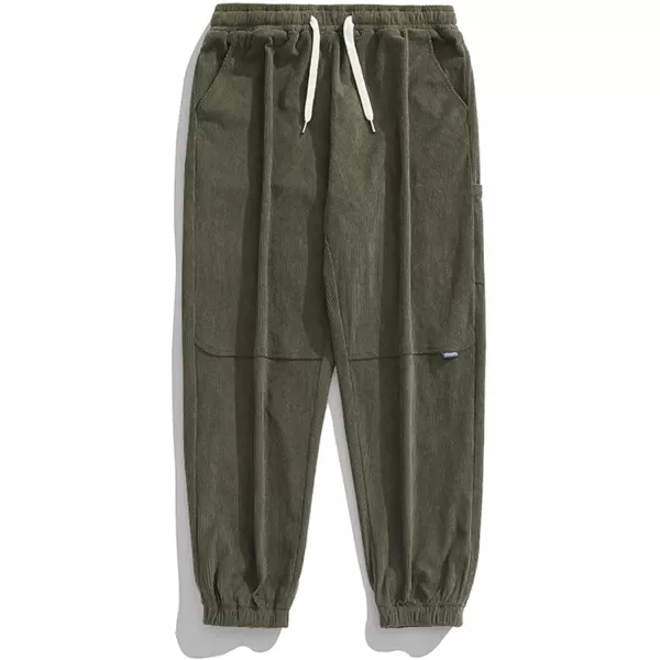 Aelfric Eden Mens Corduroy Vintage Cargo Sweatpants Long Solid Elastic Waist Casual Pants Hip hop Streetwear Pant13green