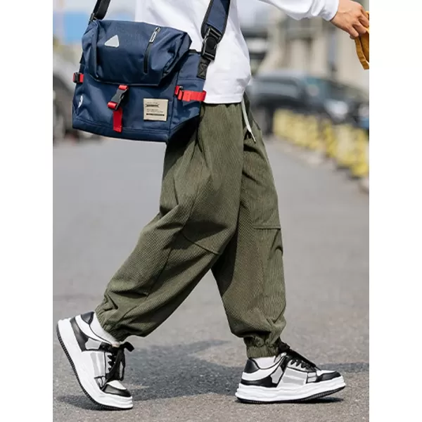 Aelfric Eden Mens Corduroy Vintage Cargo Sweatpants Long Solid Elastic Waist Casual Pants Hip hop Streetwear Pant13green