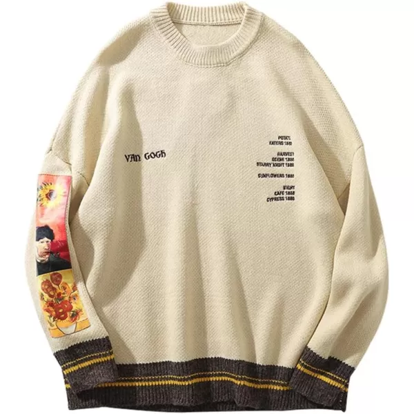 Aelfric Eden Mens Fashion Ducks Cartoon Sweaters Unisex Oversized Jumper Long Sleeve Casual Sweater Retro Couple Top08beige