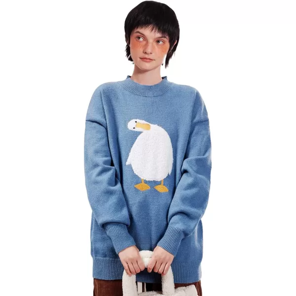 Aelfric Eden Mens Fashion Ducks Cartoon Sweaters Unisex Oversized Jumper Long Sleeve Casual Sweater Retro Couple Top36 Blue