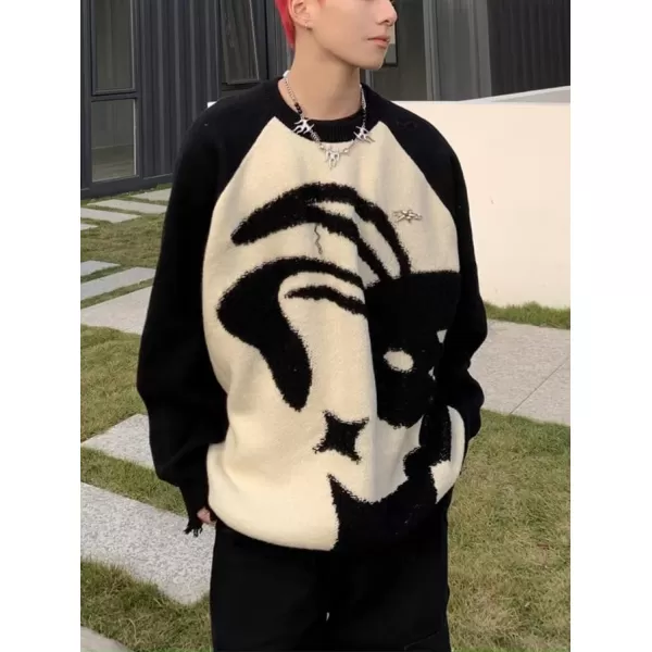 Aelfric Eden Mens Fashion Ducks Cartoon Sweaters Unisex Oversized Jumper Long Sleeve Casual Sweater Retro Couple TopB45black