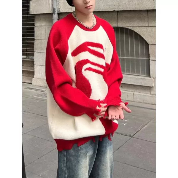 Aelfric Eden Mens Fashion Ducks Cartoon Sweaters Unisex Oversized Jumper Long Sleeve Casual Sweater Retro Couple TopB45red