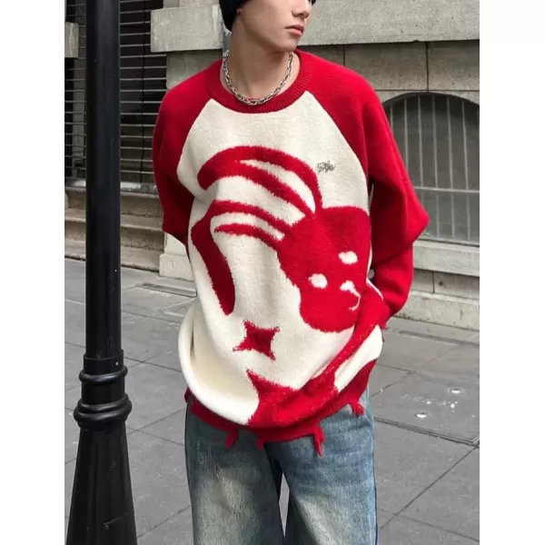 Aelfric Eden Mens Fashion Ducks Cartoon Sweaters Unisex Oversized Jumper Long Sleeve Casual Sweater Retro Couple TopB45red