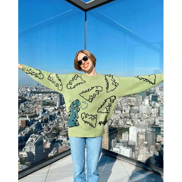Aelfric Eden Mens Fashion Ducks Cartoon Sweaters Unisex Oversized Jumper Long Sleeve Casual Sweater Retro Couple TopGreen02
