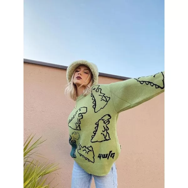 Aelfric Eden Mens Fashion Ducks Cartoon Sweaters Unisex Oversized Jumper Long Sleeve Casual Sweater Retro Couple TopGreen02