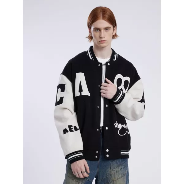 Aelfric Eden Mens Letter Foaming Love Print Varsity Jacket Vintage Graphic Baseball Jacket Unisex Coats Streetwear1369black