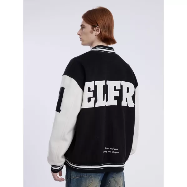 Aelfric Eden Mens Letter Foaming Love Print Varsity Jacket Vintage Graphic Baseball Jacket Unisex Coats Streetwear1369black