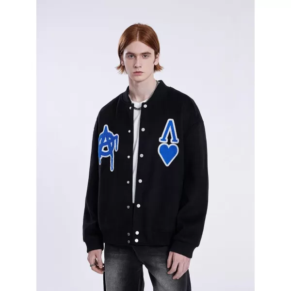 Aelfric Eden Mens Letter Foaming Love Print Varsity Jacket Vintage Graphic Baseball Jacket Unisex Coats Streetwear1529black