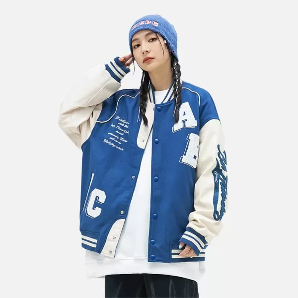 Aelfric Eden Mens Letter Foaming Love Print Varsity Jacket Vintage Graphic Baseball Jacket Unisex Coats Streetwear423blue