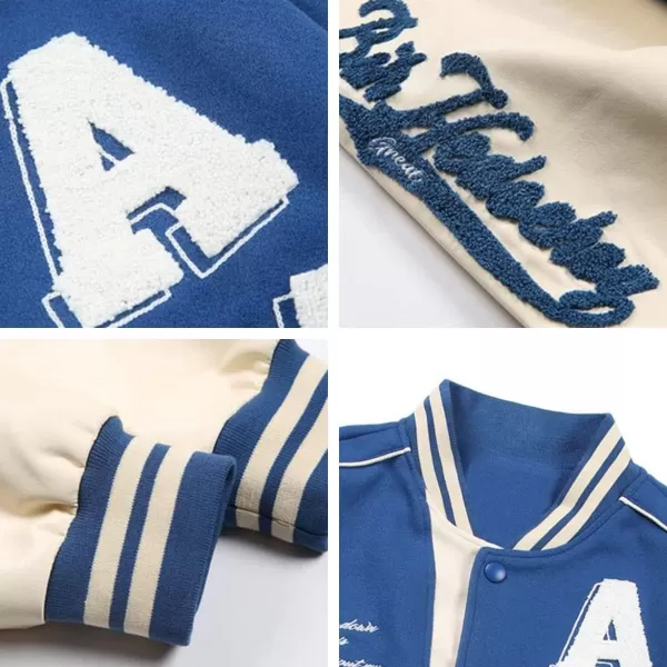 Aelfric Eden Mens Letter Foaming Love Print Varsity Jacket Vintage Graphic Baseball Jacket Unisex Coats Streetwear423blue