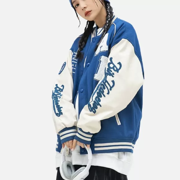 Aelfric Eden Mens Letter Foaming Love Print Varsity Jacket Vintage Graphic Baseball Jacket Unisex Coats Streetwear423blue