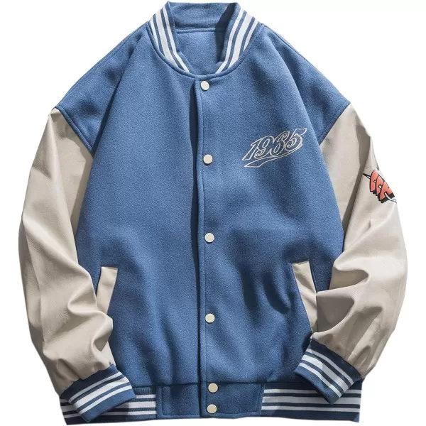 Aelfric Eden Mens Letter Foaming Love Print Varsity Jacket Vintage Graphic Baseball Jacket Unisex Coats StreetwearBlue