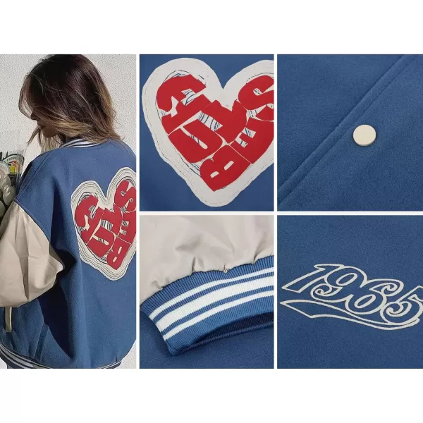 Aelfric Eden Mens Letter Foaming Love Print Varsity Jacket Vintage Graphic Baseball Jacket Unisex Coats StreetwearBlue