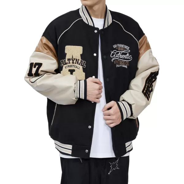 Aelfric Eden Mens Letter Foaming Love Print Varsity Jacket Vintage Graphic Baseball Jacket Unisex Coats StreetwearX595black