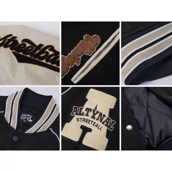 Aelfric Eden Mens Letter Foaming Love Print Varsity Jacket Vintage Graphic Baseball Jacket Unisex Coats StreetwearX595black