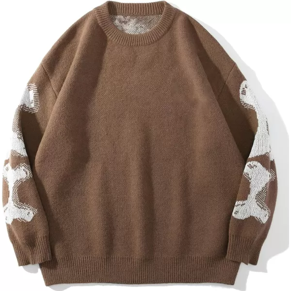 Aelfric Eden Mens Long Sleeve Van Gogh Printed Cable Knit Sweaters Casual Oversized Sweater Pullover004 Brown