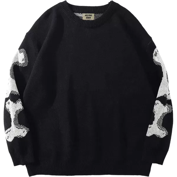 Aelfric Eden Mens Long Sleeve Van Gogh Printed Cable Knit Sweaters Casual Oversized Sweater Pullover59black