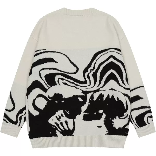 Aelfric Eden Mens Long Sleeve Van Gogh Printed Cable Knit Sweaters Casual Oversized Sweater PulloverA33beige