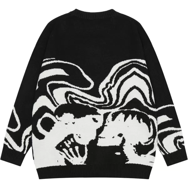 Aelfric Eden Mens Long Sleeve Van Gogh Printed Cable Knit Sweaters Casual Oversized Sweater PulloverA33black