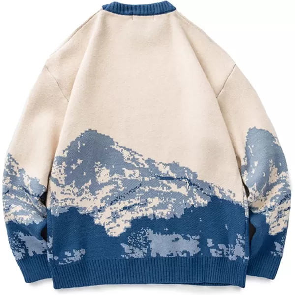 Aelfric Eden Mens Long Sleeve Van Gogh Printed Cable Knit Sweaters Casual Oversized Sweater PulloverA5blue