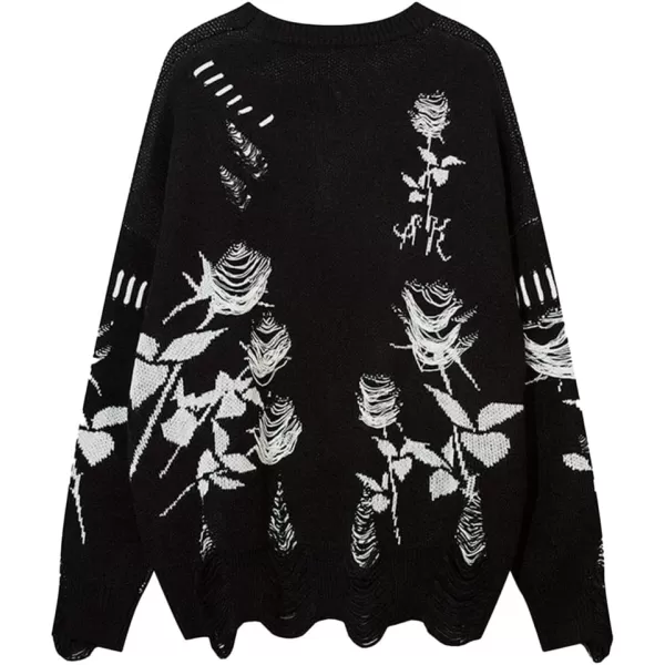 Aelfric Eden Mens Long Sleeve Van Gogh Printed Cable Knit Sweaters Casual Oversized Sweater PulloverHblack