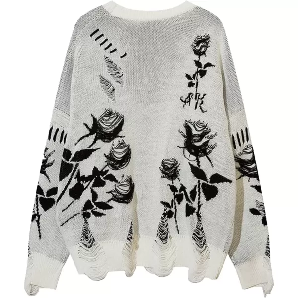 Aelfric Eden Mens Long Sleeve Van Gogh Printed Cable Knit Sweaters Casual Oversized Sweater PulloverHwhite