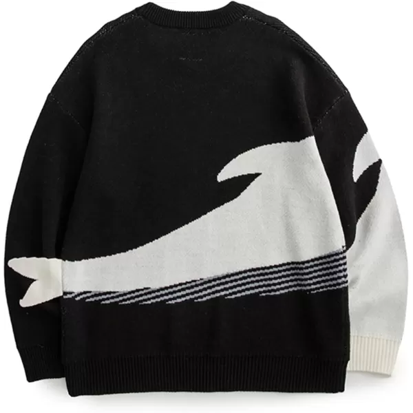 Aelfric Eden Mens Oversized Dinosaur Knit Sweater Vintage Cartoon Pullover Sweater Long Sleeve Christmas Sweater04black