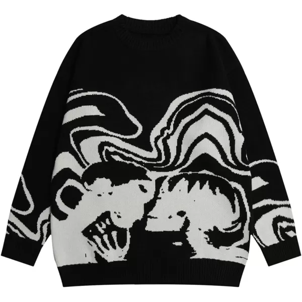 Aelfric Eden Mens Oversized Dinosaur Knit Sweater Vintage Cartoon Pullover Sweater Long Sleeve Christmas SweaterCblack