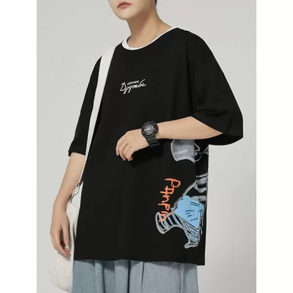 Aelfric Eden Mens Oversized T Shirts Tees Distorted Portrait Print Crew Neck Cotton Tops Streetwear Casual Shirt1248black