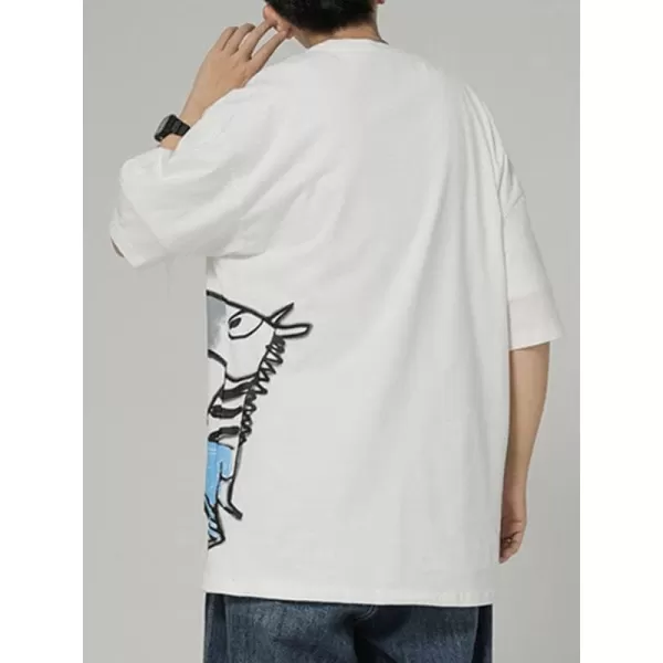 Aelfric Eden Mens Oversized T Shirts Tees Distorted Portrait Print Crew Neck Cotton Tops Streetwear Casual Shirt1248white