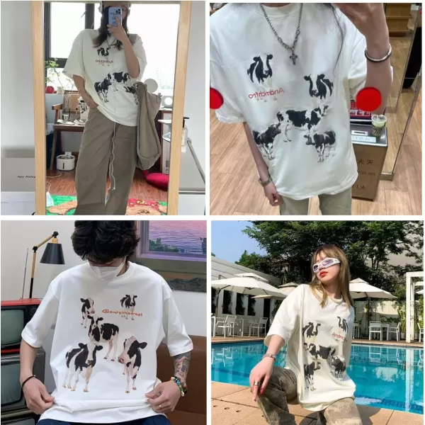 Aelfric Eden Mens Oversized T Shirts Tees Distorted Portrait Print Crew Neck Cotton Tops Streetwear Casual Shirt26white