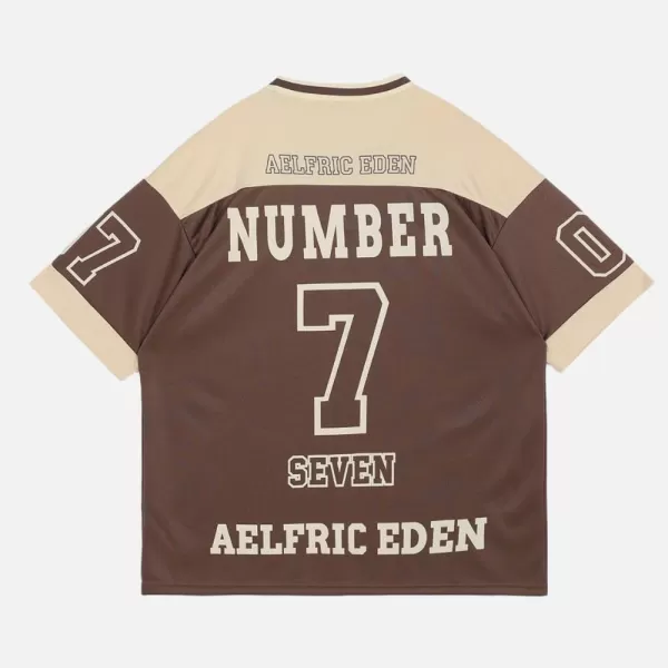 Aelfric Eden Mens Oversized T Shirts Tees Distorted Portrait Print Crew Neck Cotton Tops Streetwear Casual Shirt45brown