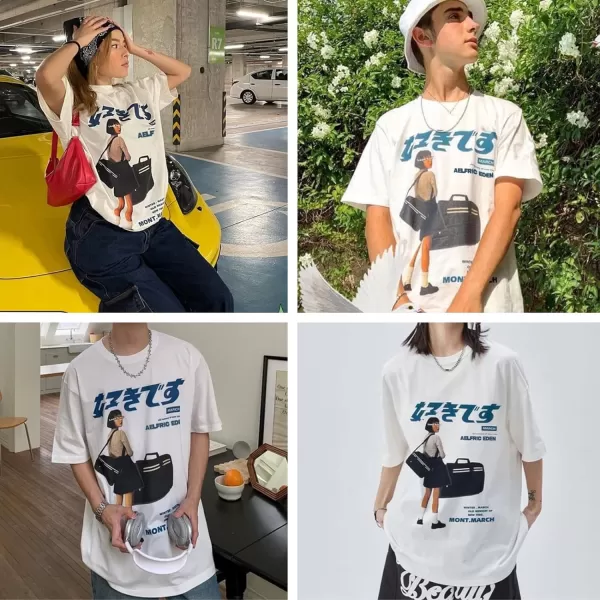 Aelfric Eden Mens Oversized T Shirts Tees Distorted Portrait Print Crew Neck Cotton Tops Streetwear Casual ShirtH01white