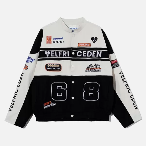 Aelfric Eden Mens Varsity Jacket Vintage Racing Motorcycle Graphic Bomber Jackets Oversized Unisex Streetwear jacket010black